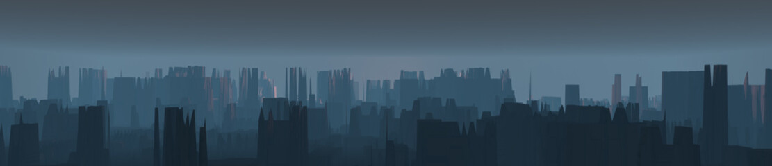 Poster - abstract modern city colorful silhouette with fog. panoramic buildings background