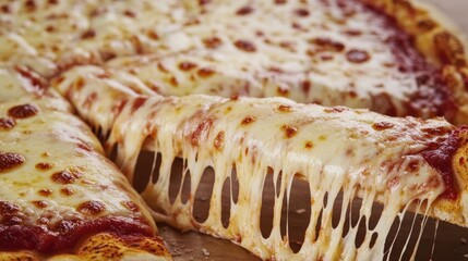 Poster - A close-up view of a pizza with melted cheese, perfect for food or cooking related projects