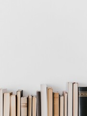 Leinwandbilder - Books of different genres are neatly arranged on a white background, highlighting their spines and unique colors for a minimalistic look. Generative AI