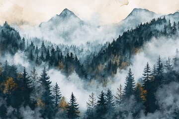 Wall Mural - A scenic view of a mountain range with lush green trees in the foreground, ideal for use in travel or nature-related projects