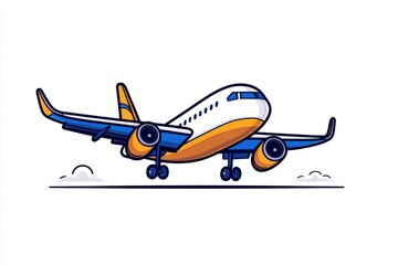 Poster - A minimalist line art depiction of an airplane in flight, with clean, simple shapes and a white background