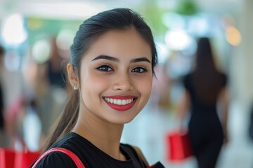 Poster - A beautiful young woman holds a red purse, ready for a night out