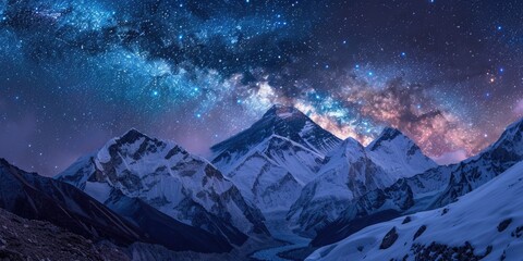 Wall Mural - Nighttime mountain scene with a clear view of the stars in the sky