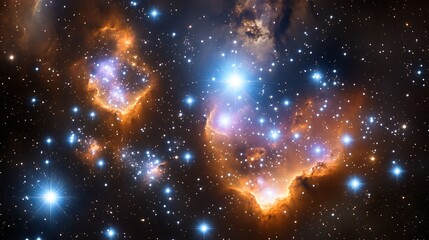 A vivid and realistic illustration of multiple galaxies in space, each radiating colorful hues of orange, pink, and deep indigo. 
