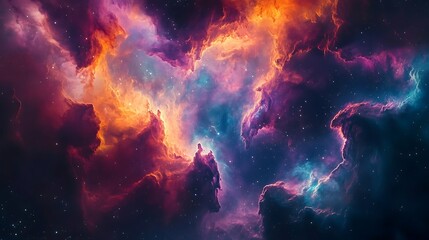 A vivid and realistic illustration of multiple galaxies in space, each radiating colorful hues of orange, pink, and deep indigo. 