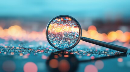 Wall Mural - a conceptual image of a magnifying glass focusing on a small portion of a massive data set, highligh