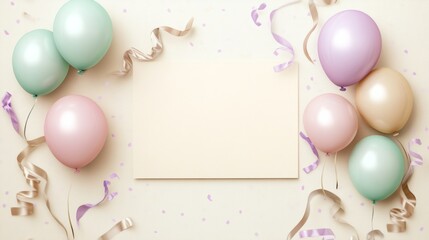 Wall Mural - frame with balloons, pastel colors generative ai