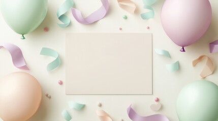 Wall Mural - frame with balloons, pastel colors generative ai