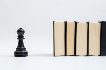 Aufkleber - Various books are organized on a clean surface, adjacent to a lone black chess pawn, creating an inviting and thoughtful atmosphere. Generative AI