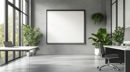 Wall Mural - A white desk with a computer monitor and a chair