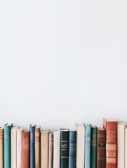 Aufkleber - Books of different genres are neatly lined up against a clean white backdrop, showcasing their diverse colors and textures for easy selection. Generative AI
