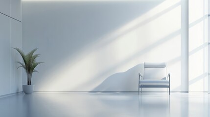 Wall Mural - A white chair sits in a room with a white wall and a potted plant