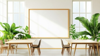 Wall Mural - A white board is on the wall in a room with a large window