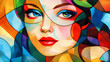 © Thiago - Colorful abstract background, cubism art style, portrait of girl. Cubism. Illustration