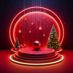 Wall Mural - 3d render of a red christmas symbol glittering on dark background