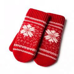 Wall Mural - A pair of cozy red mittens with a white snowflake pattern