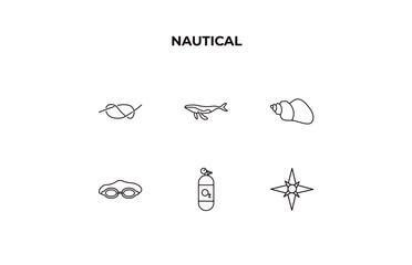 fully editable outline icon collection from nautical concept. thin line icons set such as compass, pearl, rainy cloud, old galleon, starfish,