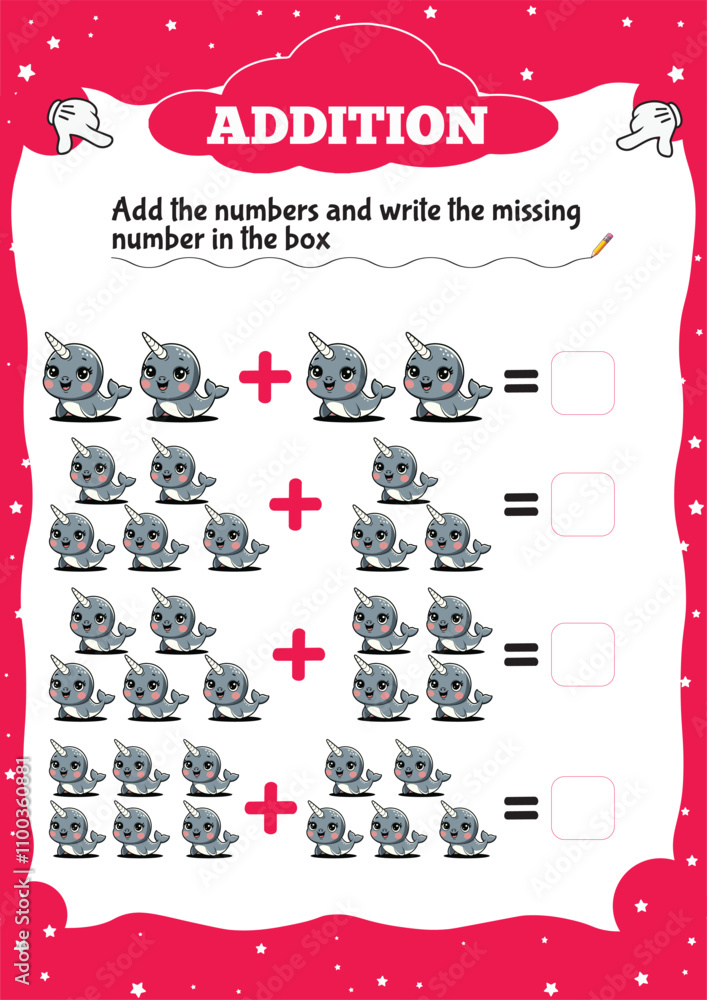 Addition worksheets for kids. Mathematical kids game . Children ...