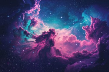 Wall Mural - A breathtaking image of a vibrant nebula, filled with swirling clouds of pink, purple, and teal gas. 