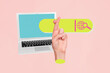 © deagreez - Composite photo collage of hand show pray gesture crossed fingers laptop webpage search request laptop net isolated on painted background