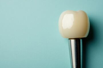 Aufkleber - Detailed view of a dental implant with a porcelain crown, highlighting its smooth finish, reflective surface, and precise design elements. Generative AI