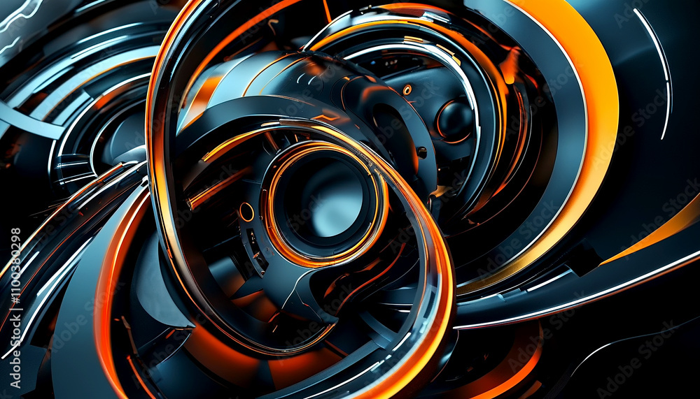 Dynamic swirls of orange and black create a striking visual composition ...