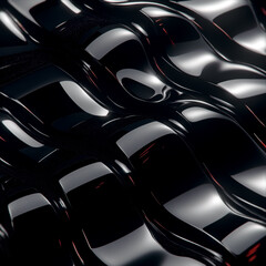 Fototapete - Glossy waves in black, gently curving and playing with the light. Bright red highlights between the waves add a sense of energy and dynamism to the composition