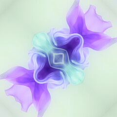 Fototapete - Abstract symmetrical scene with shimmering fabrics in gradients of blue and purple. Soft curves and soft transitions create an atmosphere of subtle lightness and volume, adding dynamism and grace to t
