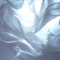 Leinwandbilder - Abstract composition of flowing snow-white translucent fabric that creates an effect of lightness and airiness. Soft curves and smooth lines create a sense of movement, while the light shining through