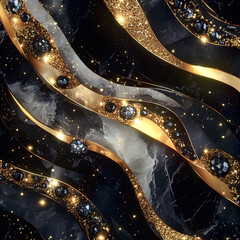 Leinwandbilder - Illustration of a marble surface with fine gold veins and sparkling crystals, emphasizing its refined and glamorous texture