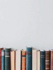 Poster - A collection of books showcases various genres, each lined up perfectly against a bright white background, inviting exploration and reading. Generative AI