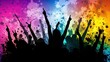 © kvladimirv - Vibrant Concert Crowd Silhouette Against Colorful Splash Background