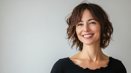 Wall Mural - Smiling caucasian young adult female with short brown hair