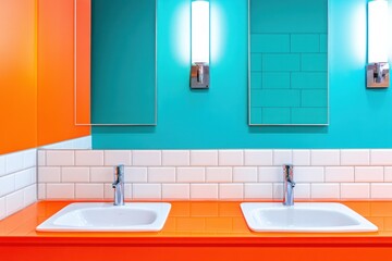 Wall Mural - Modern bathroom design featuring vibrant colors and minimalist accents for contemporary living spaces