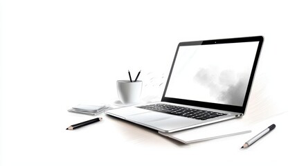 Wall Mural - Hand-drawn laptop icon, representing modern business and remote work.