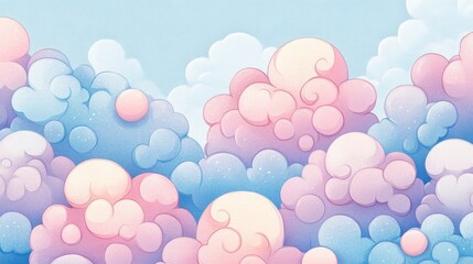 Canvas Print - Soothing wallpaper with light clouds and glowing stars on a pastel background