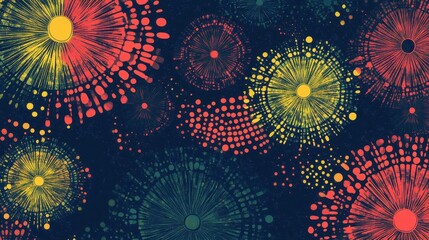 Wall Mural - Energetic wallpaper with comic-like bursts on a dark blue background