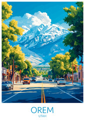 Wall Mural - Orem Utah Poster Illustration Travel Print Decor Gift Paper Canvas Wall Retro Art