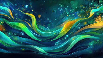 Wall Mural - Retro underwater wallpaper with swaying seaweed and glowing coral textures