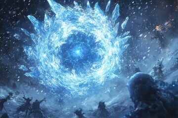 Wall Mural - A blue, icy, frozen world with a large blue hole in the middle