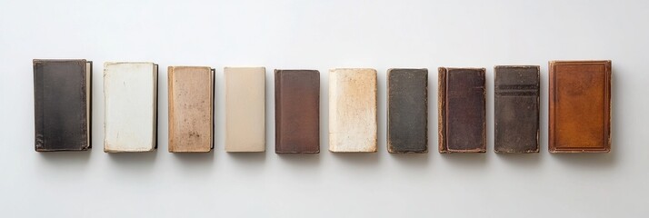 Aufkleber - Books from different genres are neatly lined up against a white background, showcasing their diverse covers and spines. Generative AI