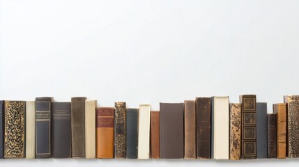 Poster - A diverse collection of books from different genres is displayed on a clean white background, highlighting their unique covers and textures. Generative AI