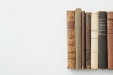 Poster - Books of different styles and genres are lined up neatly against a bright white backdrop, creating a warm and inviting reading atmosphere. Generative AI