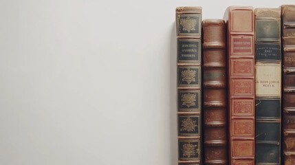 Poster - A collection of books representing various genres arranged in a row against a plain white background, perfect for book enthusiasts. Generative AI