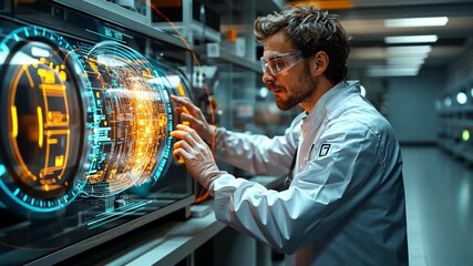 Wall Mural - scientist analyzing advanced technology in a modern laboratory setting