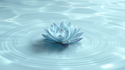 Wall Mural - Soft pastel blue water lily on white background, serene, abstract, soothing