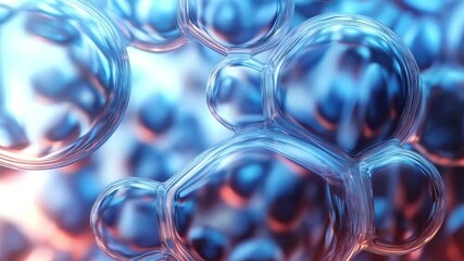 Aufkleber - Abstract animation of transparent glass spheres with beautiful play of light and colored refractions, shimmering blues and oranges, emphasizing depth of field and layered composition