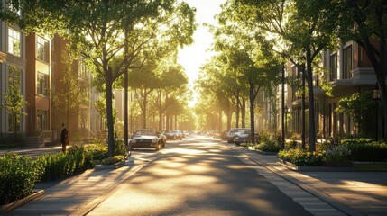 Wall Mural - a street with a lot of trees and cars