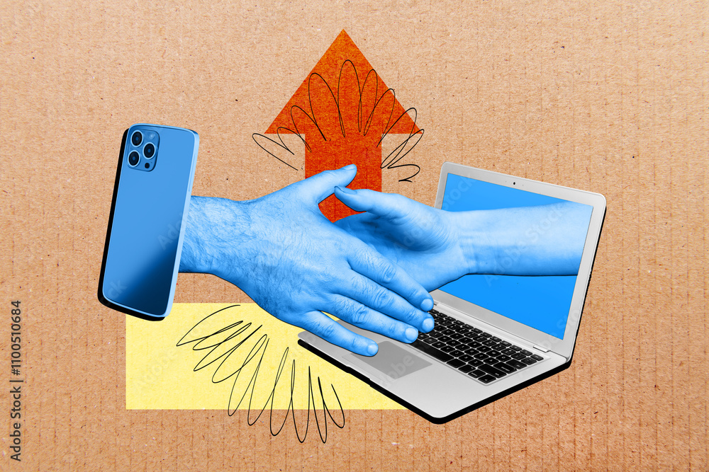 Composite trend artwork 3D sketch photo collage of two hands appear ...
