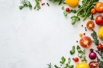 Aufkleber - Bright and vibrant display of assorted fruits and vegetables on a clean white background, perfect for promoting healthy eating. Generative AI